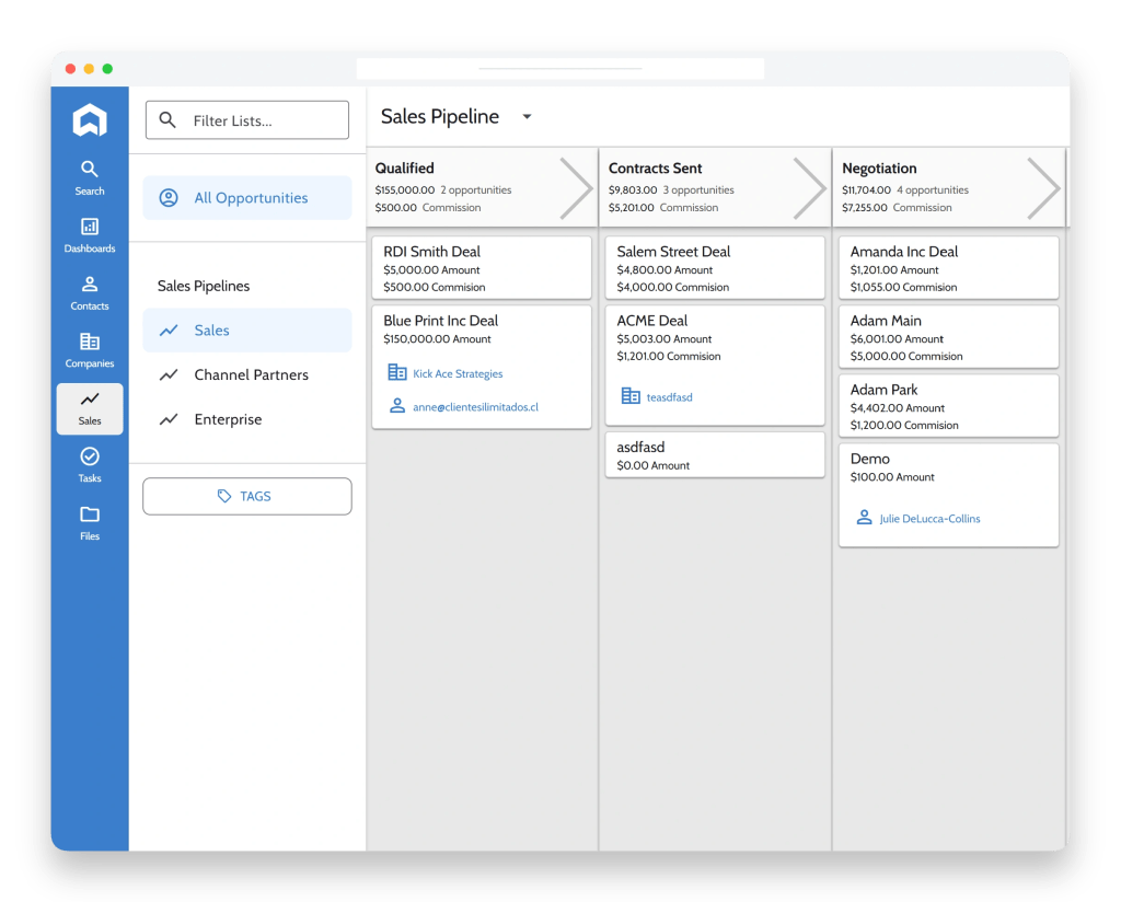 kanban with sales card