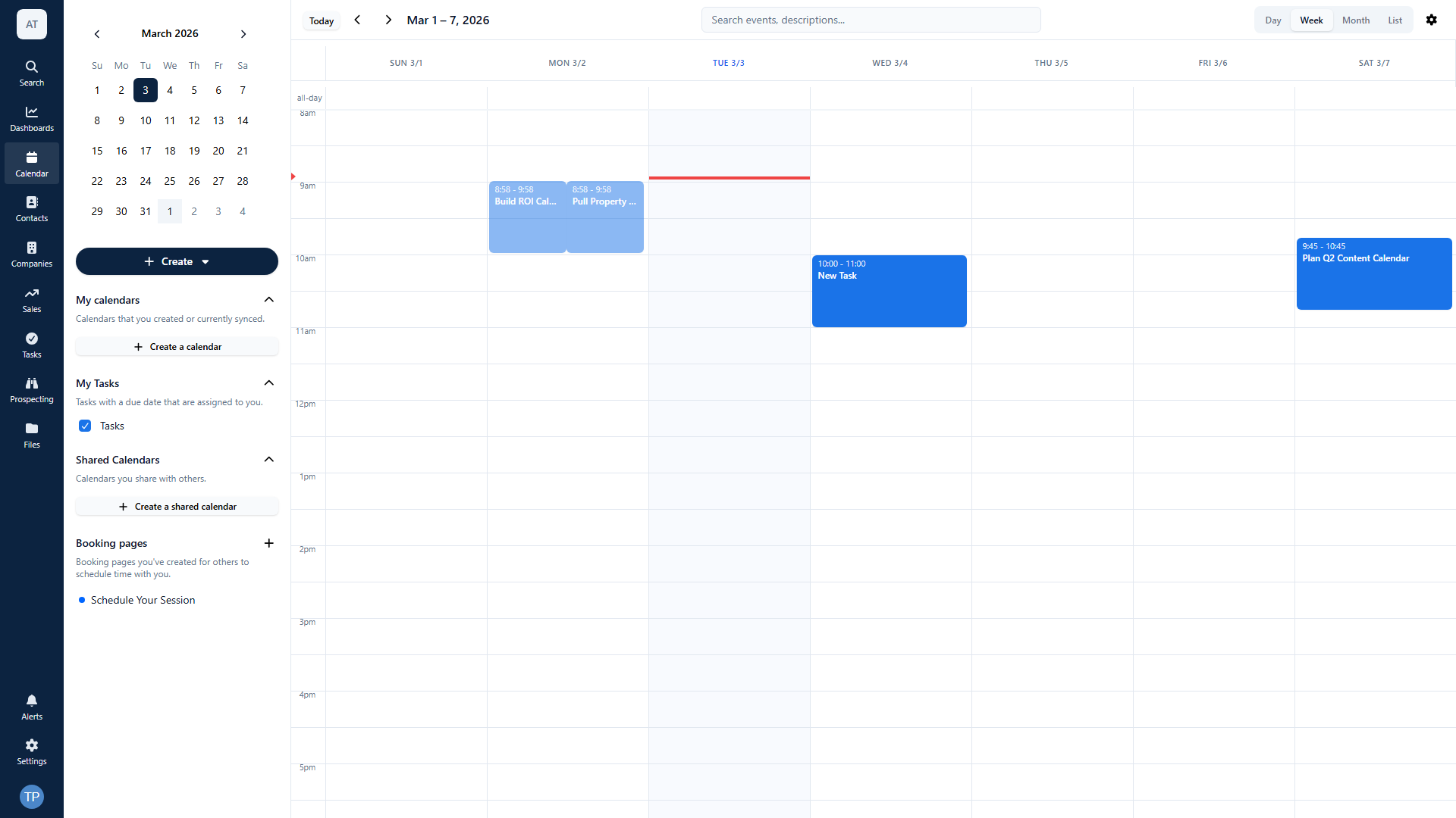 Axiom Calendar with bookings synced from public scheduling links.