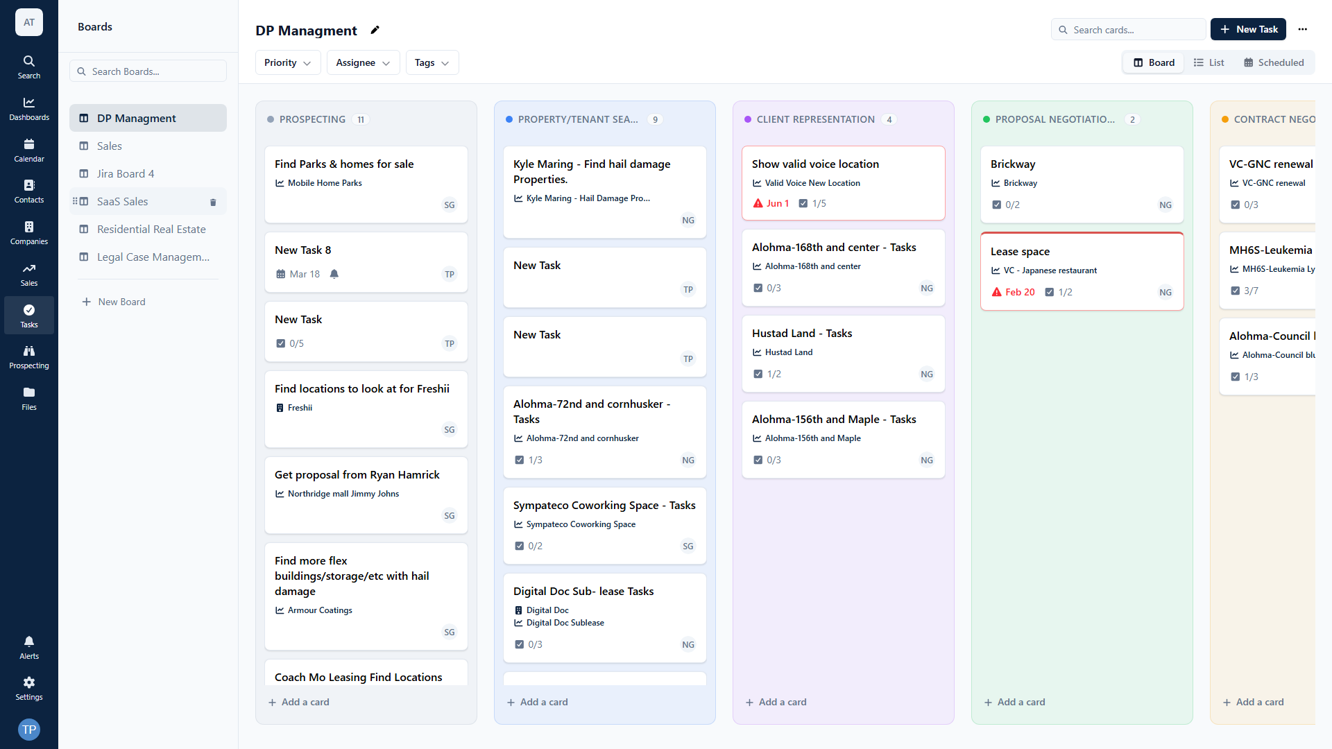 Axiom Tasks kanban board moving work across To Do, In Progress, Review and Done.
